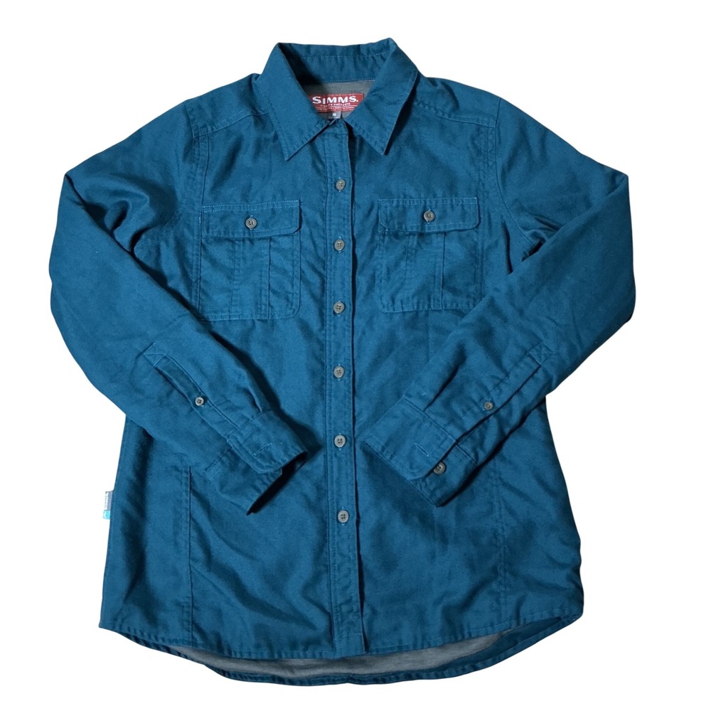 Simms Fishing Outdoors Hiking Button Up Shirt Womens S Blue Flannel Style 38068
